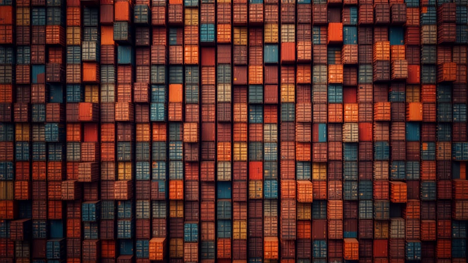 Stacked shipping containers in a container yard