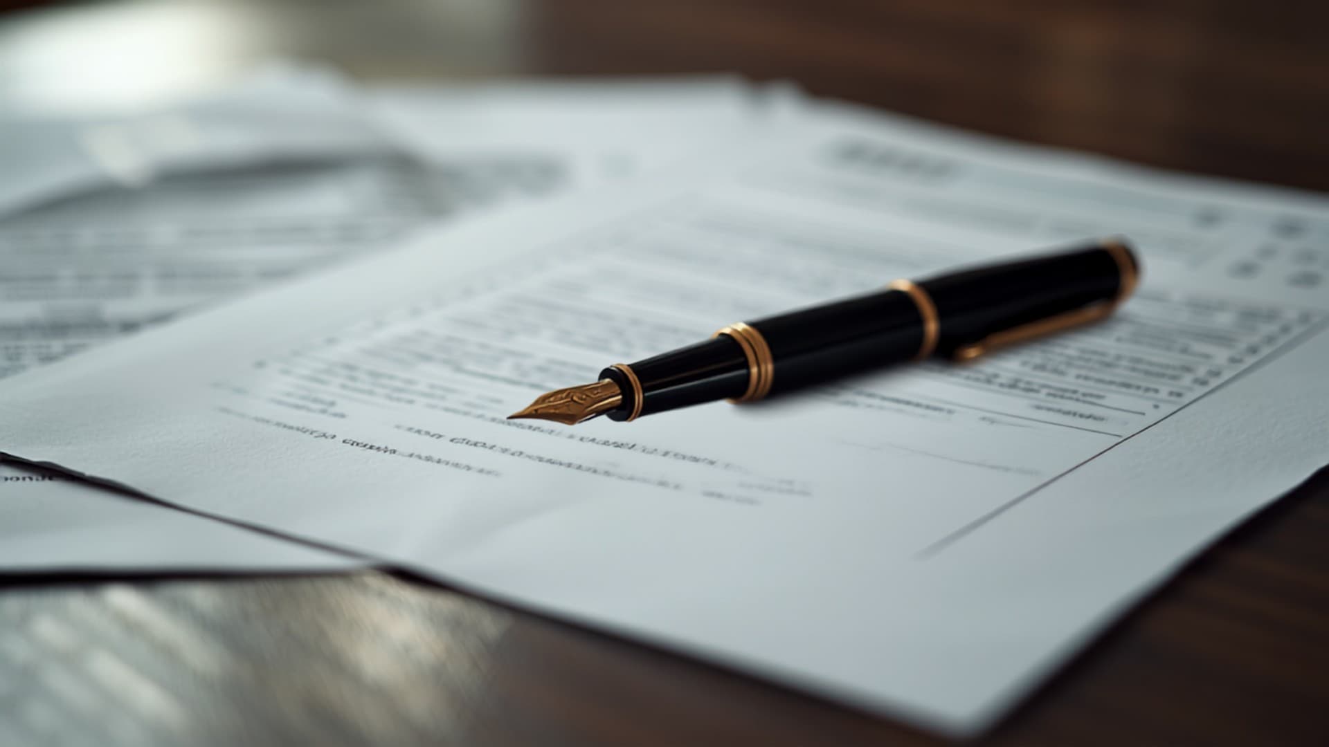 Shipping documents and a pen on a desk